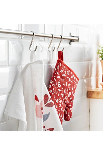 TEZPAZAR İnamaria Fırın Eldiveni Uzunluk 26 Cm Fırın Kabı Tutacağı Kırımızı Renk Askılı Eldiven