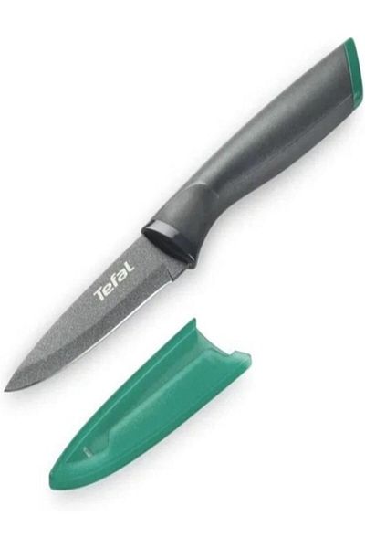 TEFAL Fresh Kitchen 9 cm Paring Knife With Cover, Grey/Green