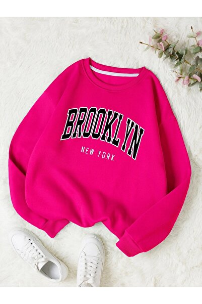 NoVibe سويت شيرت 3yarn Brooklyn مطبوع كبير الحجم للأطفال برقبة دائرية