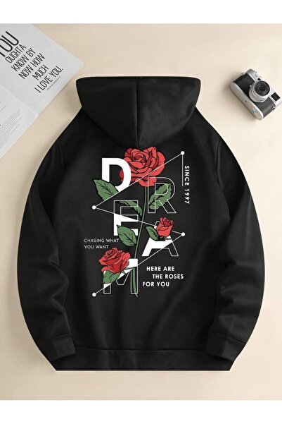 MANCY Unisex Dream Gül Štampano Oversize kroj Zimska 3-nitna % 100% pamuk K S...