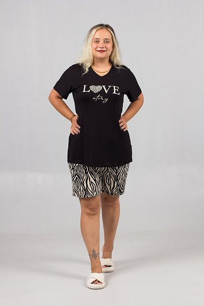 Truva XXL Plus Size Pajama Set with Ruched Sleeves and Zebra Shorts