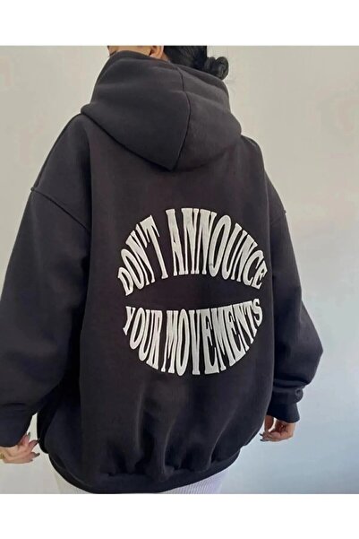 NoVibe Plus Size Unisex Don't Announce Printed 3 thread Hooded Sweatshirt