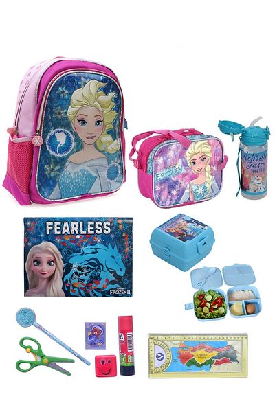 Frozen Licensed Primary School Bag + Lunch Box + Water Bottle + Lunch Container + File + Stationery School Set