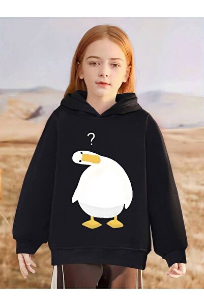 NoVibe Hanorac cu glugă 100% bumbac, cu 3 fire, imprimat cu rață pentru copii