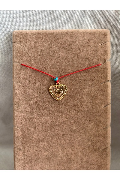 ATELİERGONCA Kırmızı ip desenli kalp kolye no:13