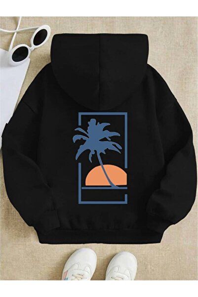 MANCY Hanorac cu glugă pentru copii, cu imprimeu palmier, supradimensionat, d...