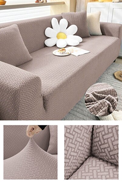 sabirehome Brick Pattern 3 Seater Mink Elastic Sofa Cover |   Elastic Seat Co...