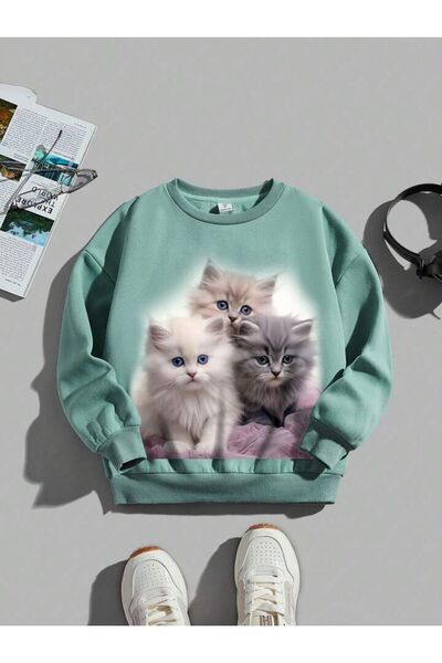 MANCY Hanorac oversize cu imprimeu pentru copii 3 pisici