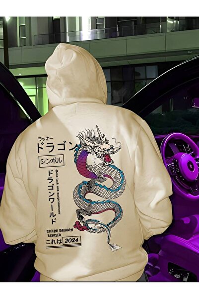 MANCY Hanorac unisex cu glugă, cu imprimeu dragon, supradimensionat, de iarnă...