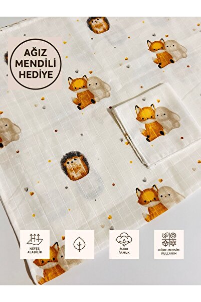 Sevza Kids Çok Amaçlı Müslin Örtü & Battaniye, Ağız Mendili Hediyeli, %100 Pa...
