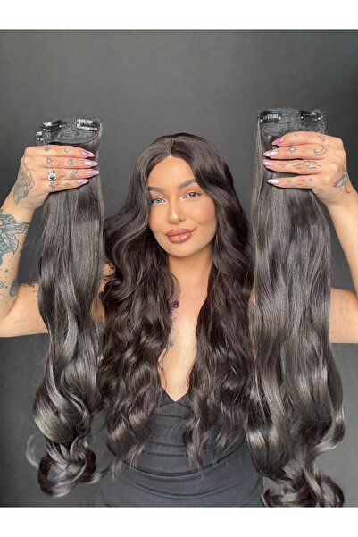 Suzan Peruk Koyu Kestane 8 parça Dalgalı uzun Çıt Çıt Saç 70cm Ekstra yoğun 2...