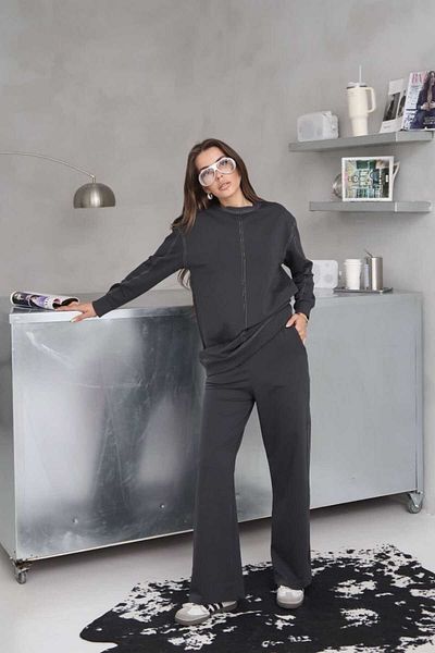 sportiness Wide Leg 2 Thread Fabric Tracksuit Set with Stitching Detail