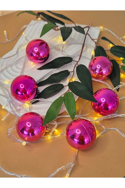 mıstıque home 6 Pieces Christmas Tree Ornament 6 Pieces Pink Ball 5 cm Christmas Ornament