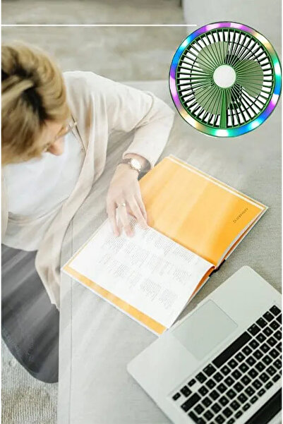 Küçük Masa Fanı Kişisel Fan USB ile Çalışan Taşınabilir Fan, 3 Hız Miti Renkli LED Ortam Işığı