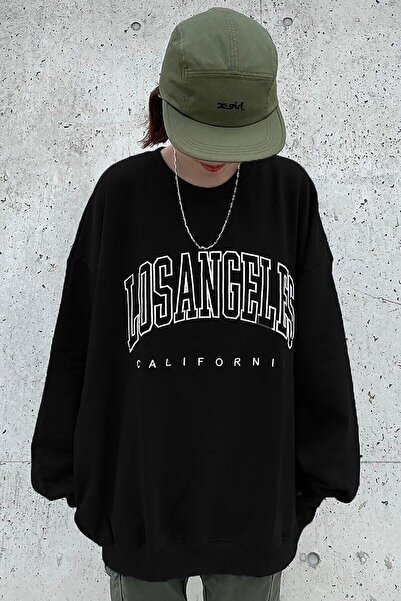 NoVibe Σχεδιασμός Μαύρο φούτερ με λαιμόκοψη La Californ με στάμπα