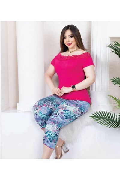 RAHAF TİCARET Women's Plus Size Capri Pajama Set
