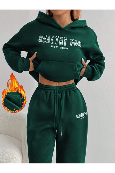 macklin Unisex Men Women Healty for Printed Oversize 3 Thread Hooded Tracksuit Set
