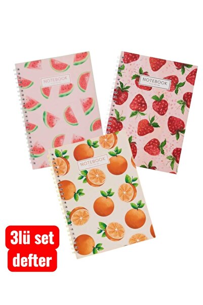 Copyder 3 lü´Meyve Baskılı desenli Spiralli A5 Çizgisiz 100 Sayfa Okul Not De...