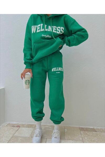 NoVibe Γυναικεία φόρμα γυμναστικής με κουκούλα Wellness με στάμπα στο κάτω μέρος