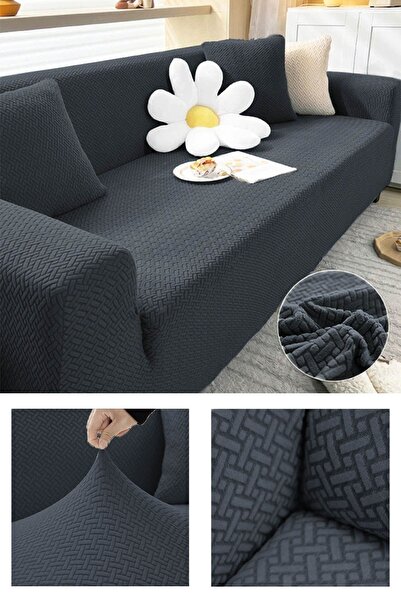 sabirehome Brick Pattern 3 Seater Anthracite Elastic Sofa Cover |   Elastic S...