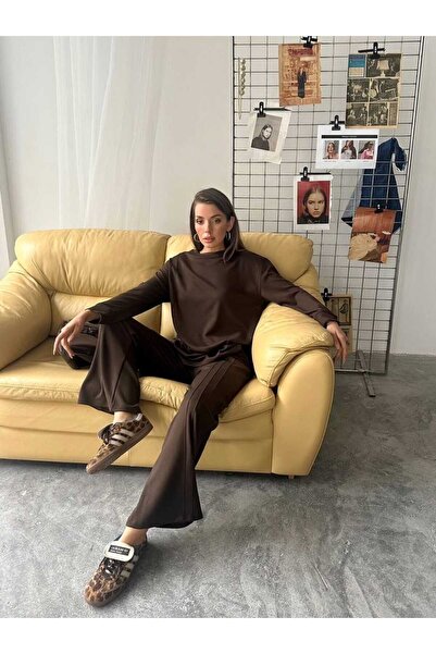 02Lady Fashion Çıma Detaylı Geniş Paça Modal Kumaş Eşofman Takım