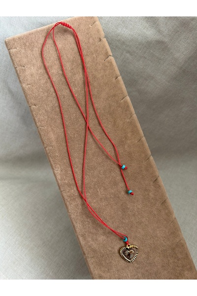 ATELİERGONCA Kırmızı ip desenli kalp kolye no:13