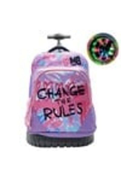 OEM Schoolbag - Troller School Pink Lilac Hearts with Wheels with Lights