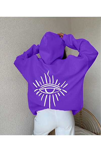 NoVibe Hanorac oversize cu glugă, unisex, de mărime mare, imprimat cu ochi