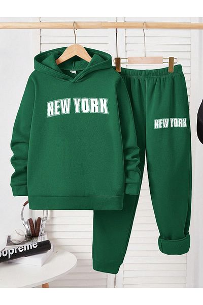 macklin Unisex Men's Women's New York Printed Oversize 3 Thread Hooded Tracksuit Set