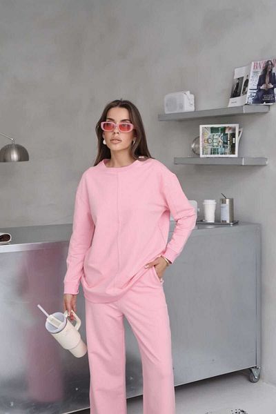 02Lady Fashion Wide Leg 2 Thread Fabric Tracksuit Set with Stitching Detail