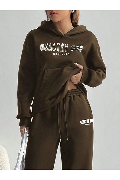 macklin Unisex Men Women Healty for Printed Oversize 3 Thread Hooded Tracksuit Set