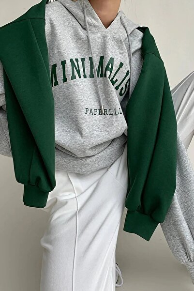 NoVibe Минималистичен суитшърт с хартиен щамп и 3 нишки, голям размер