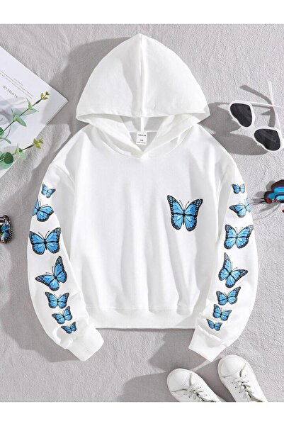 NoVibe Hanorac pentru copii Butterfly cu imprimeu supradimensionat Winter cu ...