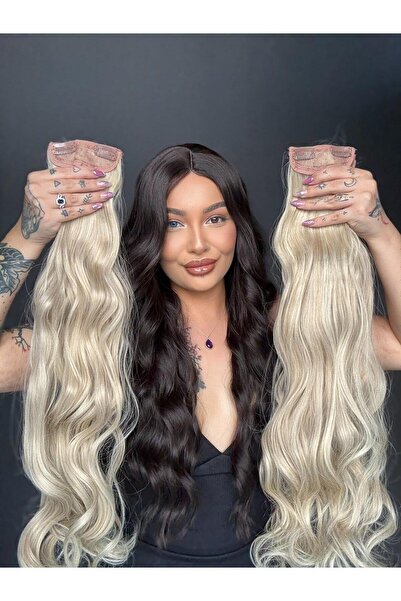 Suzan Peruk Soğuk Sarı 8 parça Dalgalı uzun Çıt Çıt Saç 70cm Ekstra yoğun 250...