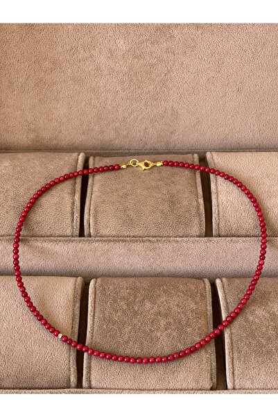 Rupen Kraft 14 Ayar Altın Dorikalı Doğal Mercan Taşlı Zarif Altın Kolye