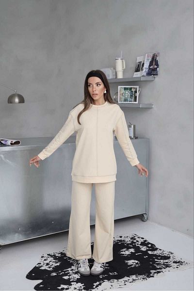 sportiness Wide Leg 2 Thread Fabric Tracksuit Set with Stitching Detail