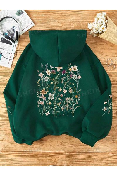 NoVibe Children's Back Flower Oversize Winter Hooded Sweatshirt Hoodie