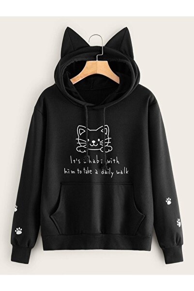 NoVibe Hanorac cu design de pisică cu urechi de mărime mare