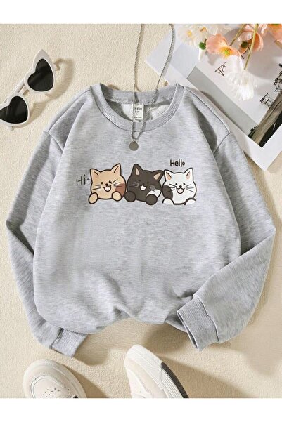 NoVibe Hanorac oversize unisex cu imprimeu Hello 3 Cat