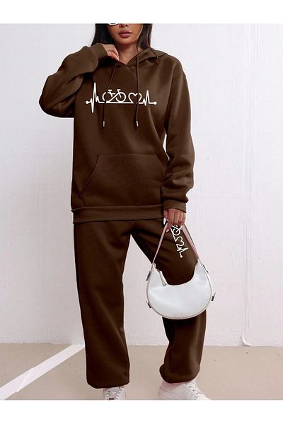 macklin Unisex Men's Women's Cycling Rhythm Printed Oversize 3 Thread Hooded Tracksuit Set