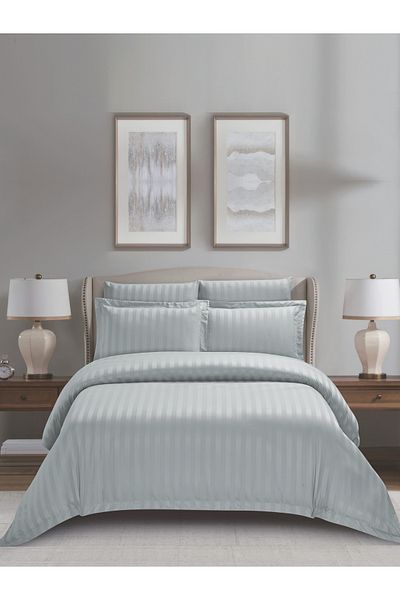 Donetella 6-Piece Hotel Striped Duvet Cover Set, King Size 260x240 cm, Microfiber, Without Filler