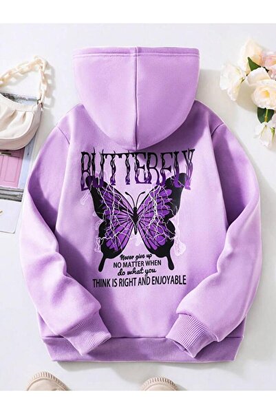 NoVibe Παιδικό φούτερ με κουκούλα Butterfly με τύπωμα oversized Winter με κουκούλα