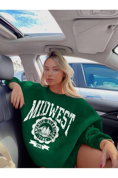 NoVibe سويت شيرت بقلنسوة كبير الحجم مطبوع من الغرب الأوسط للسيدات