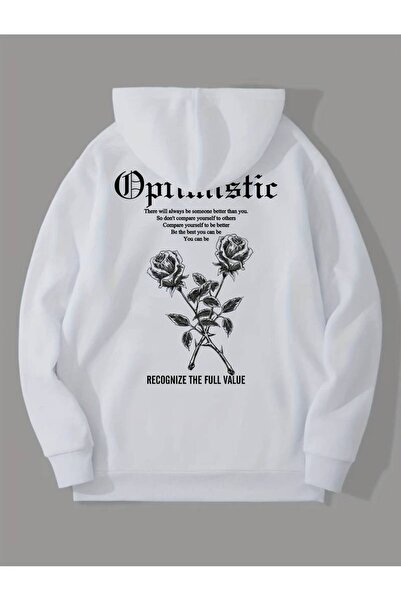 MANCY Unisex Optimistic Gül Printed Oversized Winter 3 Thread 100% Cotton K H...