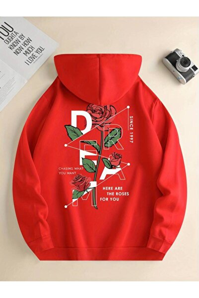 MANCY Unisex Dream Gül Štampano Oversize kroj Zimska 3-nitna % 100% pamuk K S...