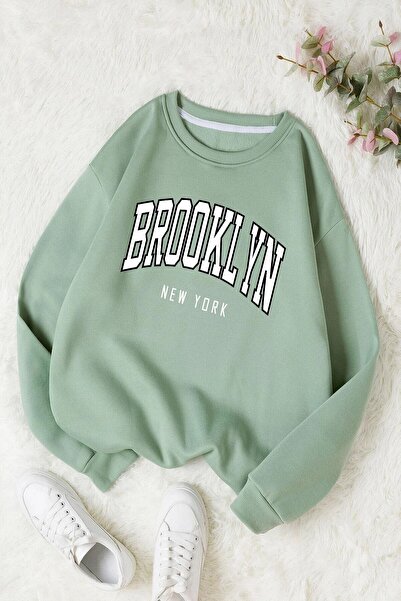 NoVibe Суитшърт с 3 прежди и щампа Brooklyn Oversize с кръгло деколте