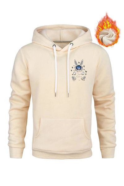 NoVibe Plus Size Nasa - Astronaut Rabbit Back Print Detailed Oversize 3 Thread Pocket Hooded Sweatshirt