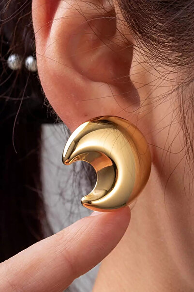 Mutenaura أقراط فولاذية على شكل قمر ذهبي اللون (زوج)