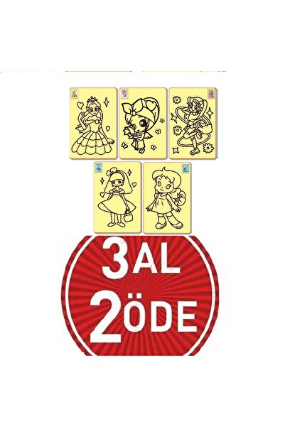 W-Design 3 Al 2 Öde 5 Adet Büyük Boy Kaliteli Kum Boyama Seti, A4 Boyutunda Renkli Kumlu Set-3