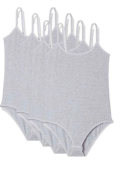 PRATİKOBA Women's Snap-On Bodysuit with 4 Rope Straps Gray